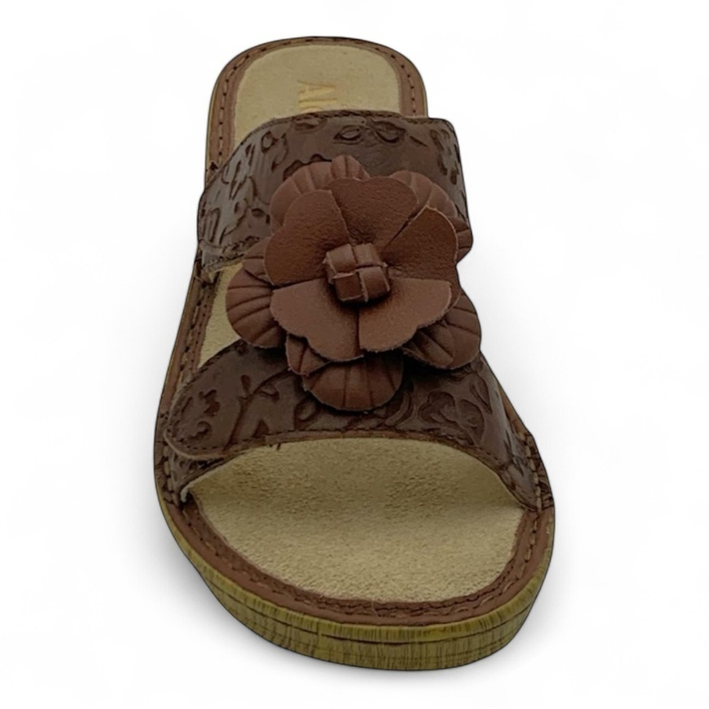 Alegria Leather Wedge Sandals with Flower Detail Lana Morning Tan NIB